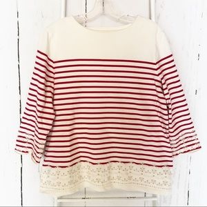 BeachLunchLounge Red Cream Striped Top with Eyelet